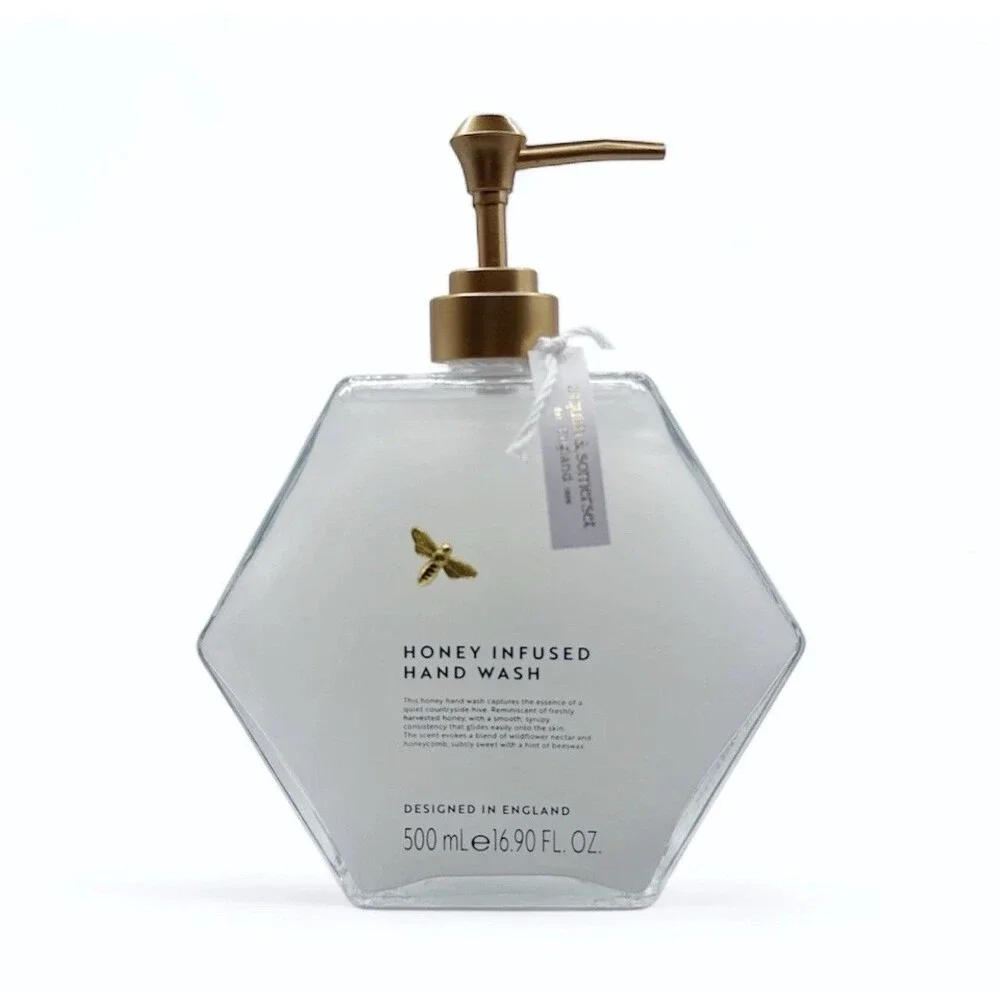 Asquith & Somerset Honey Infused Hand Wash 16.9 oz Glass Bottle Gold Bee England